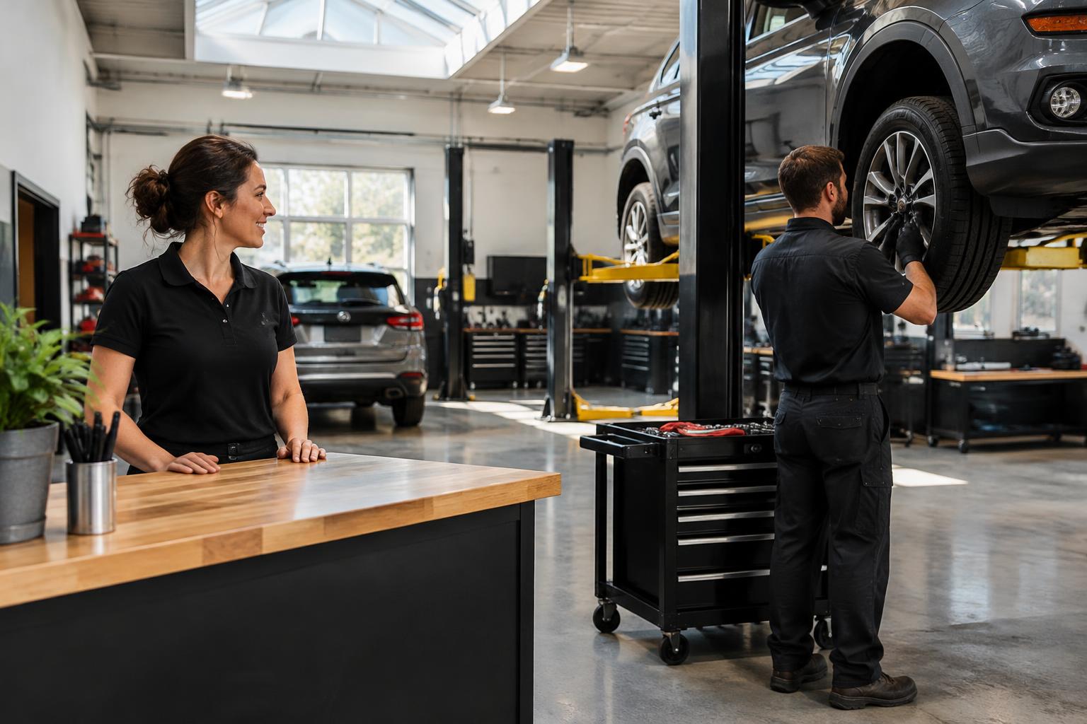 Service advisor and technician at an auto repair business